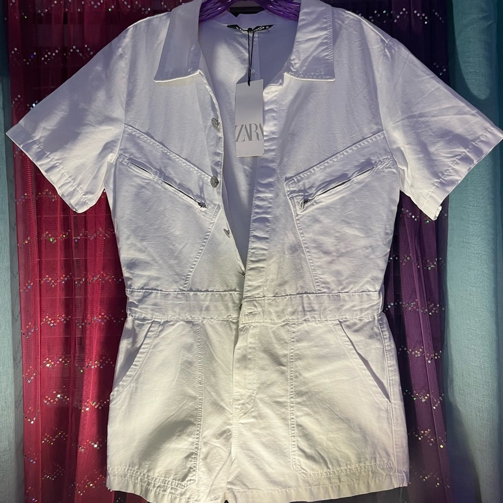 Zara White Shorts Jumpsuit
